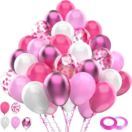 100pcs Pink White Metallic Pink Balloon Set(Pink White) {1}