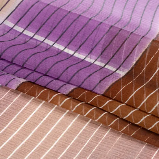 1 Panel Elegant Brown Beige and Purple Stripes Rectangles Crinkled Silk Chiffon 54 Inch Width {3}
