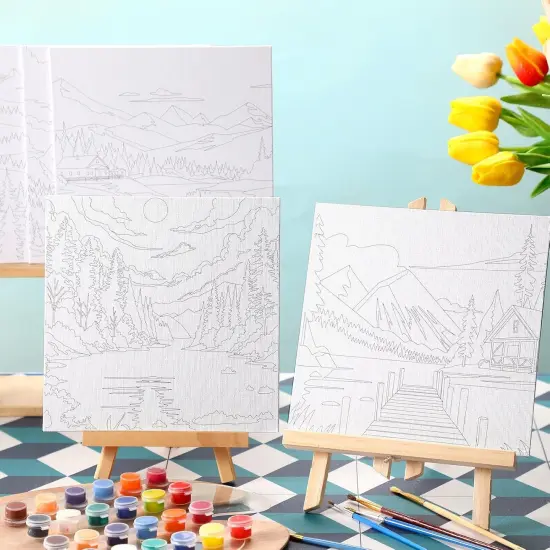 12 Pcs Pre Drawn Canvas for Painting - 8 x 8 Inch (Scenery) {5}