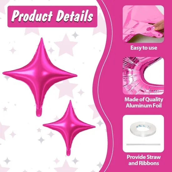 15Pcs Rose Red Star Foil Balloon (Rose Red) {2}