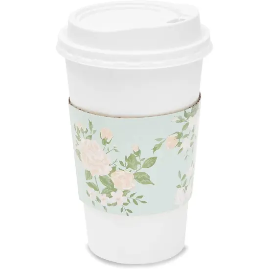 100 Pack Disposable Floral Paper Coffee Cup Sleeves, Drink Sleeves for Cups, 4 Colors (2.5 In) Multicolor {4}