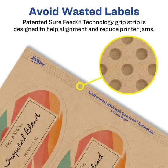 Avery Kraft Brown Oval Labels with Sure Feed, 4.25" x 2.5" {4}