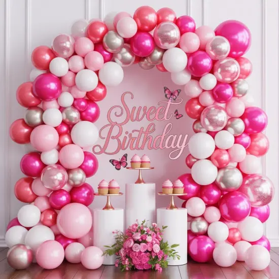 12 Inch Hot Pink White Balloons (	Hot Pink White) {4}