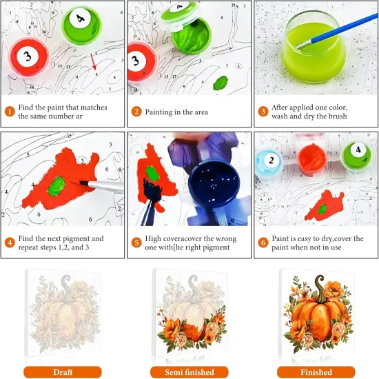 Pumpkin Framed Paint by Numbers Kit - 10x10 inch {5}