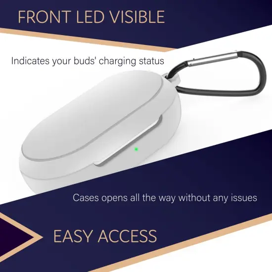 For Galaxy Buds+ / Buds Case, Protective Silicone Cover with Carabiner Keychain Compatible with Samsung Galaxy Buds+ Plus 2020 Buds 2019 Wireless Earbuds, White (4 Color Options) by Insten {5}