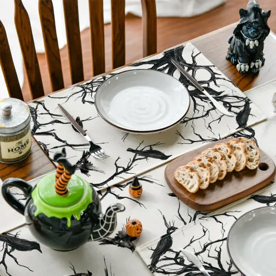 Tree Crows Halloween Placemats Set of 4(Beige/Black) {1}