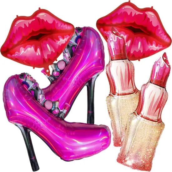 Lip balloon lipstick foil Lady high heels decoration (Hot Pink) {1}