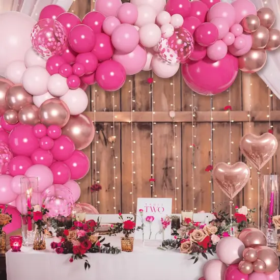 Different Sizes 18 12 10 5Inch Hot Pink Pastel Latex Metallic Confetti Heart Foil Balloon(pink) {4}