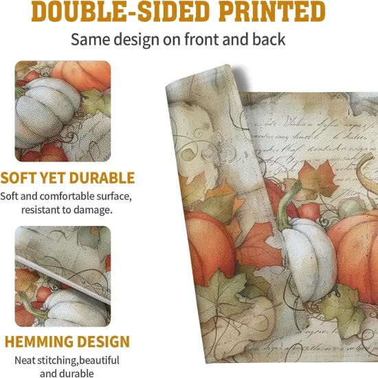 Set of 4 Fall Pumpkin Maple Leaf Placemats - 12x18 Inch {5}