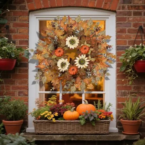 Fall Classic Pumpkin Harvest Wreath (24 Inch) {2}