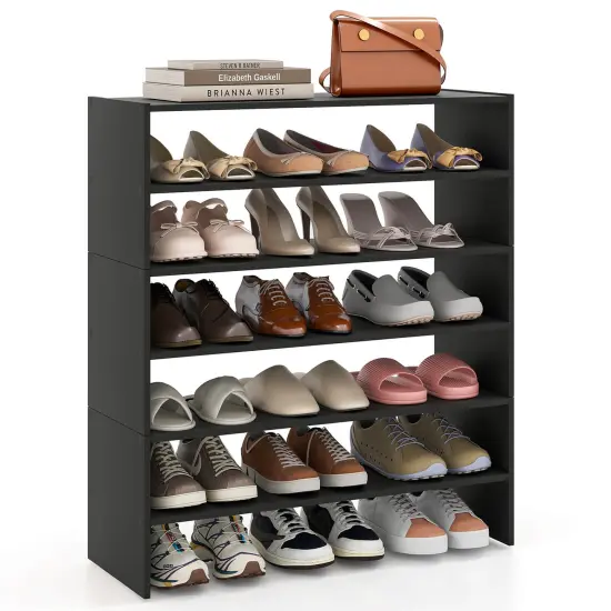 Costway 3 PCS Stackable Shoe Rack 31-Inch Horizontal Organizer 2-tier StorageShelf WhiteBrown {12}