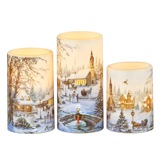Collections Etc Winter Village Flameless LED Lighted Candles - Set of 3 {2}