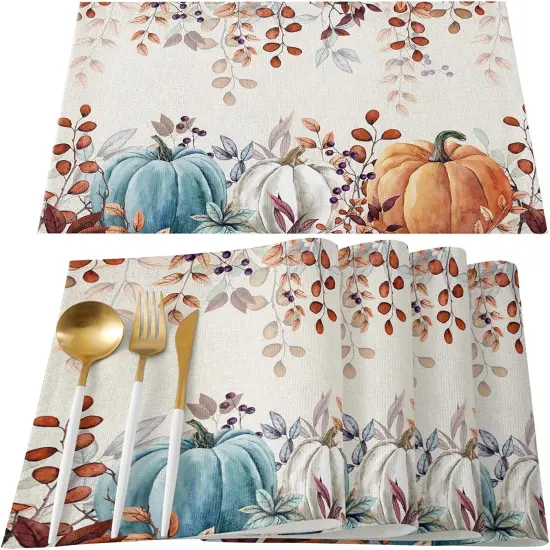 Set of 6 Fall Thanksgiving Placemats - 18x12 Inch {1}