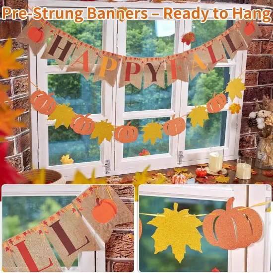 Pre-Strung Happy Fall Burlap Banner (Orange Fall) {2}