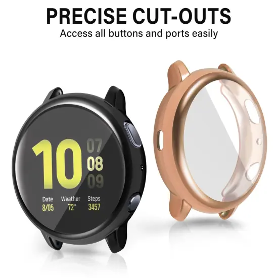 Insten 2-Pack Case Compatible with Samsung Active 2 44mm, Built in Screen Protector Soft TPU Bumper Cover, Full Around Coverage (Black + Rose Gold) {5}