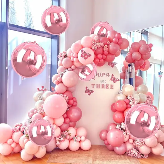 6Pcs Large Metallic Pink Round Balloons(Pink) {3}