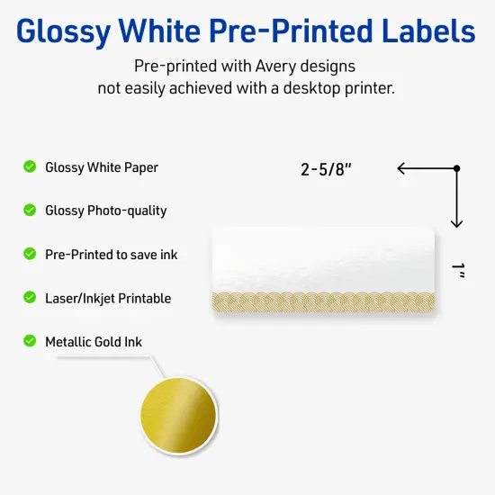 Avery Printable Rectangle Address Labels with Sure Feed Technology, Pre-Printed Gold Lace Trim Pattern, Glossy White, 1" x 2-5/8", Laser & Inkjet Compatible, 160 Total {2}