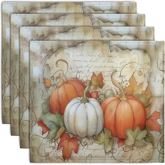 Set of 4 Fall Pumpkin Maple Leaf Placemats - 12x18 Inch {1}