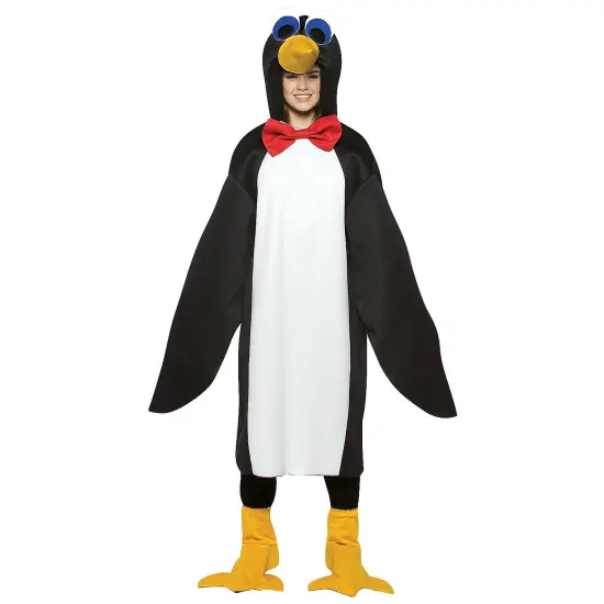 Penguin Teen Costume One Piece Tunic Wings Attached Hood Outfit {1}