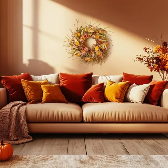 26" Pumpkin Fall Wreath with Pinecones & Berries {5}