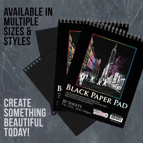 9x12" Premium Heavy-Weight Black Paper Sketchbook, 64lb (140gsm), 2 Pack, 30 Sheets, Spiral Bound, Black Paper Notebook for Colored Pencil, Markers, Oil Pastels, Chalk, Charcoal {5}