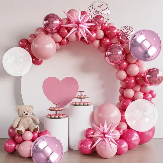 6pcs 22 inch Pink Star Balloons and 4D Large Foil Balloons(Pink Iridescent) {5}