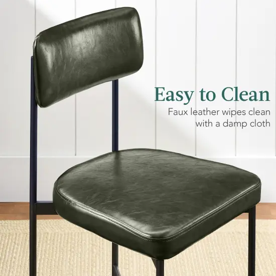 Best Choice Products Faux Leather Dining Chair Set of 2, Standard Height w/ Metal Frame Moss Green {5}
