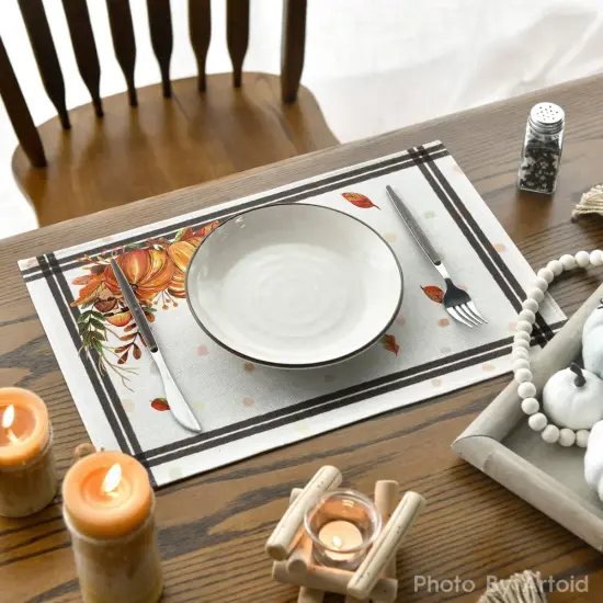 Set of 4 Pumpkins Mushrooms Leaves Placemat - 12 x 18 Inch (Multicolor) {4}