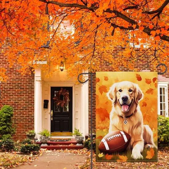 Fall Garden Flag 12&times;18 Inch(Cute Football Golden Retriever) {3}