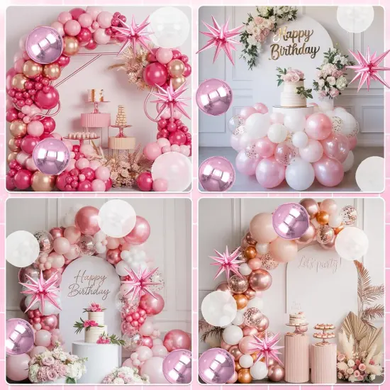 6pcs 22 inch Pink Star Balloons and 4D Large Foil Balloons(Pink Iridescent) {6}