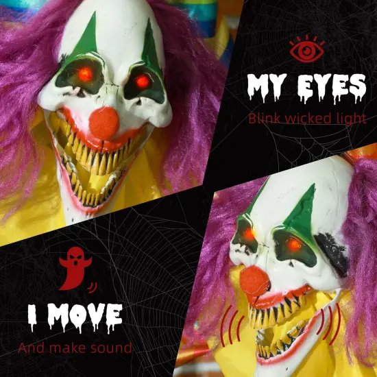 Hanging Clown Corpse Halloween Animatronic, Sound Activated {5}