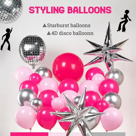 Hot pink and silver disco balloon(Hot Pink and Silver) {5}