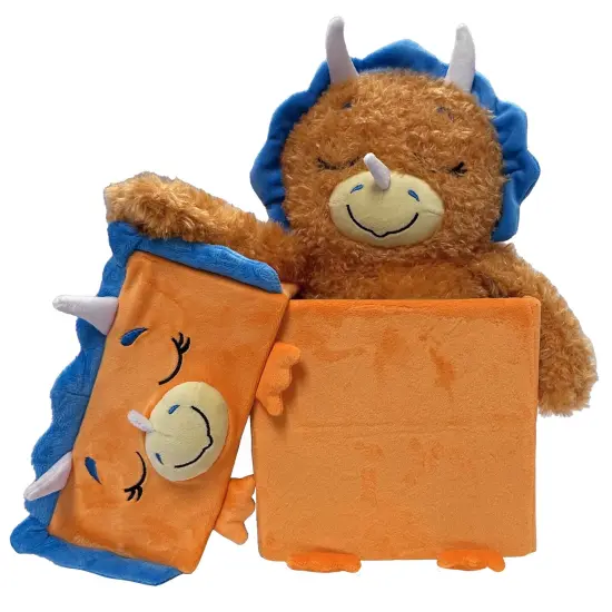 Happy Nappers: Adorable Storables -Dino Triceratops- Brown/Blue- 8&rdquo; Character Box & Surprise 8&rdquo; Plush Toy, Weighted Paws, Square Storage Bin, Kids 1+ {6}