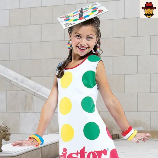 Twister Game Girls Costume Dress with Matching Hat for Fun Party Style {4}