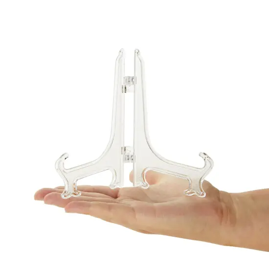 24 Pack Small Easel Stand for Mini Decorative Plates, Clear Display Holders for Signs, Greeting Cards, Place Cards, Photos (5.3 In) {5}