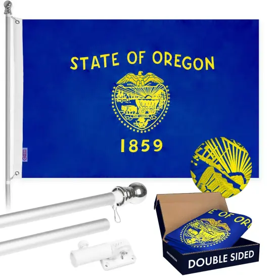 G128 - 6 Feet Tangle Free Spinning Flagpole (Silver) Oregon Double Sided Brass Grommets Embroidered 3x5 ft (Flag Included) Aluminum Flag Pole {1}