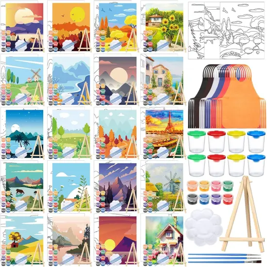140 Pcs 20 Set Pre Drawn Canvas Painting Kit (Sceneries) {1}
