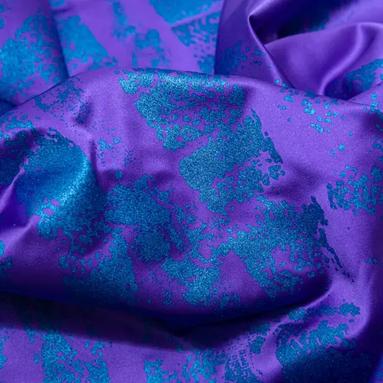 1 Yard Purple Duchesse Satin Space Cadet Striped Border Print Fabric, 54 Inches Wide {3}