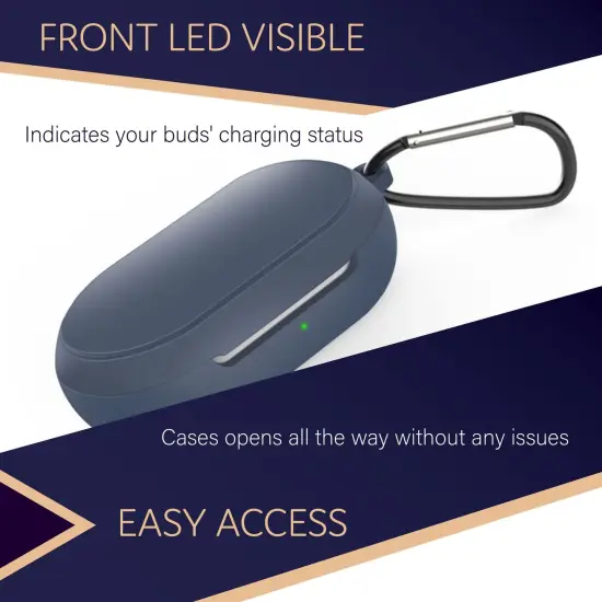 For Galaxy Buds+ / Buds Case, Protective Silicone Cover with Carabiner Keychain Compatible with Samsung Galaxy Buds+ Plus 2020 Buds 2019 Wireless Earbuds, Navy Blue (4 Color Options) by Insten {5}