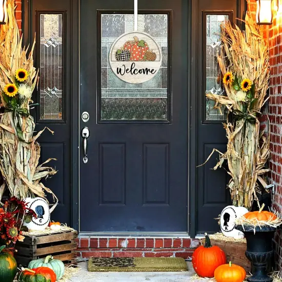 Welcome Door Sign Thanksgiving Day Pumpkin Wreath(light yellow) {3}