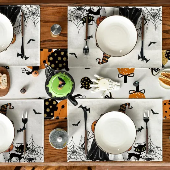 Ghost Halloween Placemats Set of 4(Black/Beige) {4}