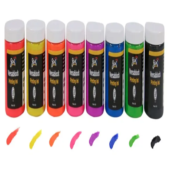 Sax Versablock Waterbased Block Printing Ink, 8 Ounces, Assorted Fluorescent Colors, Set of 8 {3}