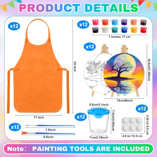 96 Pcs Pre Drawn Canvas Kit for Painting Kids Adults Sip and Paint Kit 5.9 Inch Round Pre Printed Canvas Painting white {2}