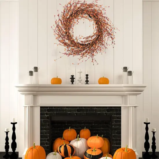Orange Berry Autumn Fall Wreaths - 24 Inches {5}