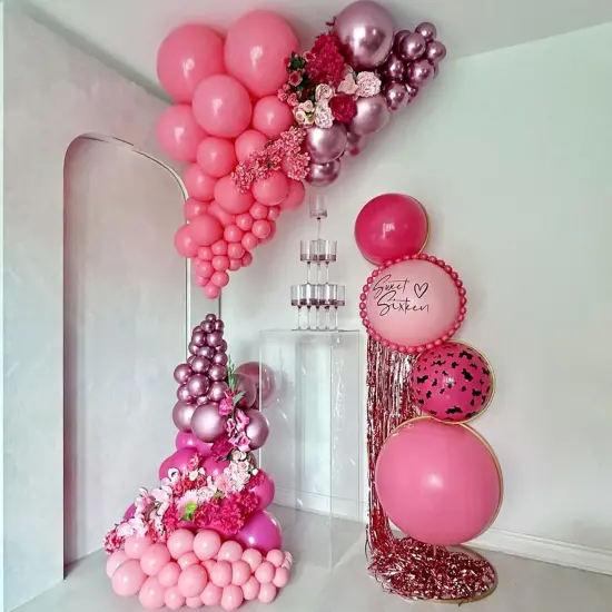 55 PCS 12 Inch Hot Pink Metallic Balloon Set (Pink) {2}