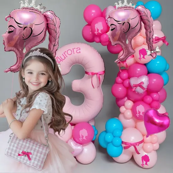 30pcs Hot Pink Princess Doll Foil Balloon Pink(Hot Pink) {6}