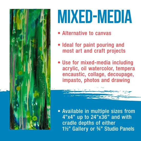 Unfinished Cradled Wood Panels for Painting, 2 Pack of 12x24 inch - Gallery Birch Wooden Canvas Boards 1-1/2" Deep - Mixed-Media Craft, Acrylic, Oil, Encaustic, Paint Pouring {5}