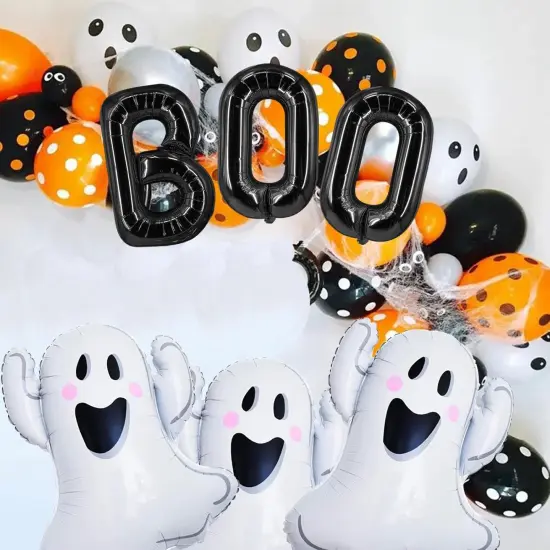 6 Pcs Halloween Black BOO and Ghosts Foil Balloons {3}