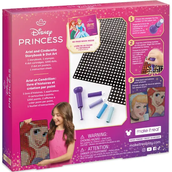 Make It Real: Disney Stamp To Reveal Ariel & Cinderella Storybook & Dot Art - 1209 pcs, DIY 2 Princess Dot Posters, Craft Kit, Girls & Kids Ages 6+ {3}