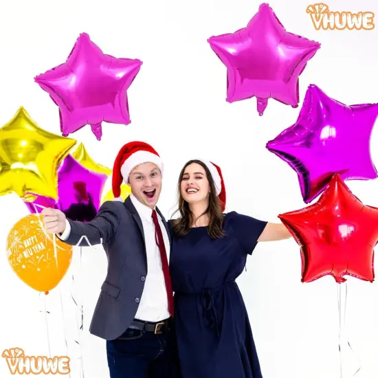 10 Pcs Hot Pink Star Shaped Mylar Helium Foil Metallic Balloon(Hot Pink Star Balloons) {6}